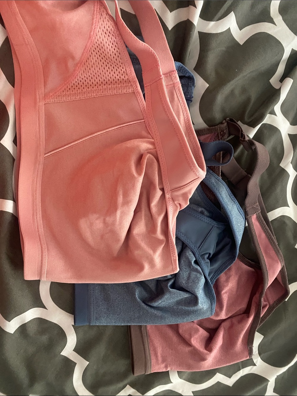 3 Wacoal Sports Bras in Dusty Pink, Navy, and Mauve - brand new. Never worn!